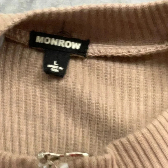 Monrow Ribbed Front Zip Up Dress in Dust Brown Women’s Size Large L - Picture 5 of 7